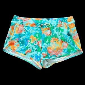Athleta Girl size XXL 16 Aqua Floral Cannonball 2.0 Swim Shorts Swimwear Modest